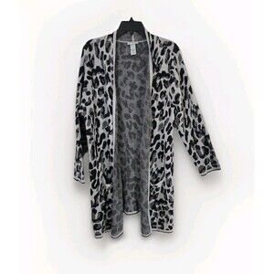 Catherines Womens Luxe Sweater Cardigan Long Length Black Grey Animal Print 1X